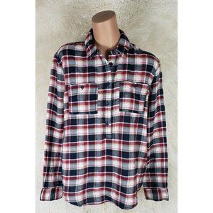 Beach Lunch Lounge Women's Size XS Flannel Plaid Long Top Tunic Navy Red Plaid B